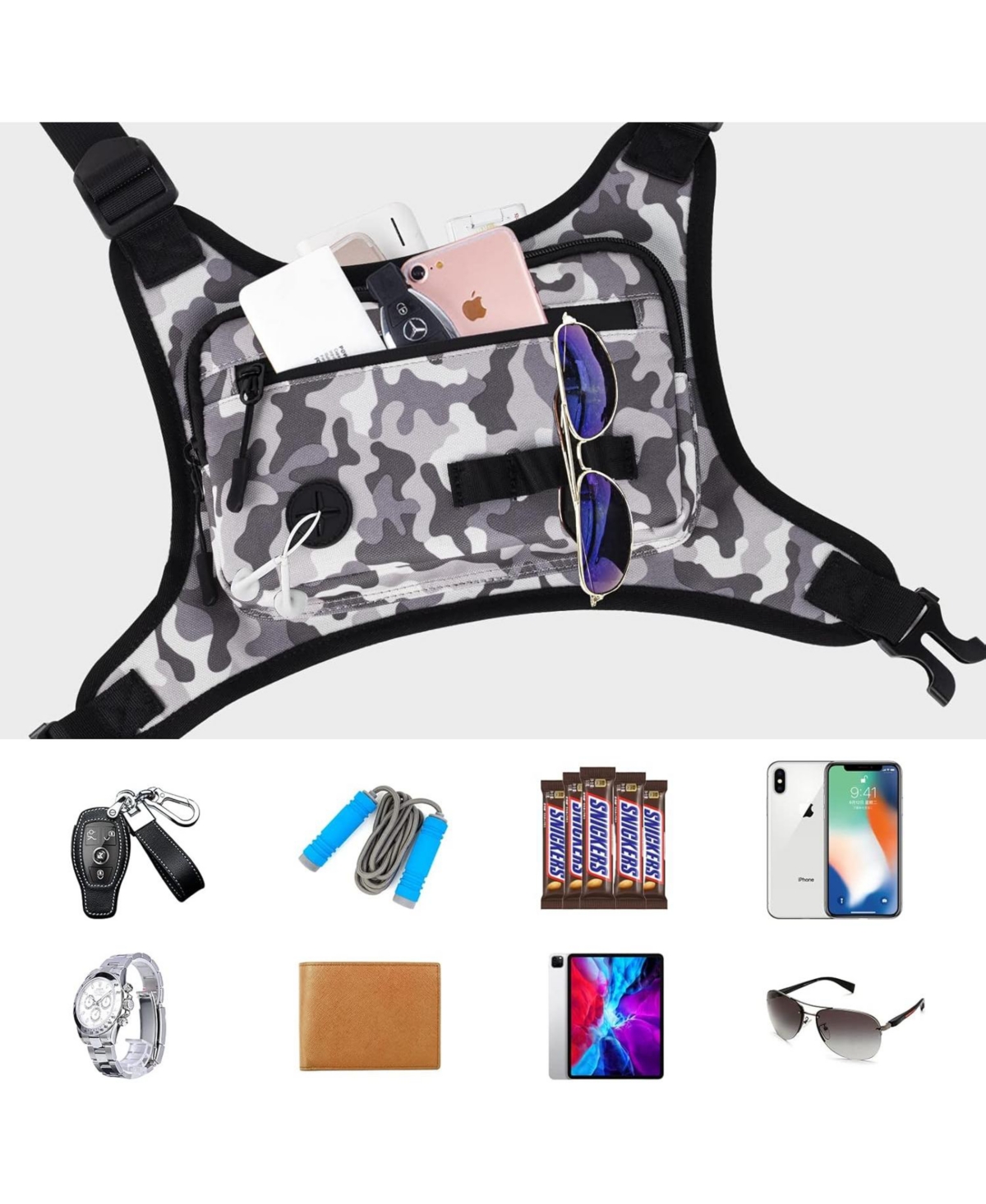 Lightweight Running Chest Pack: Outdoor Sports Vest Bag with Phone Holder for Cycling, Hiking, Workout, Skiing - Men & Women (Navy Blue)