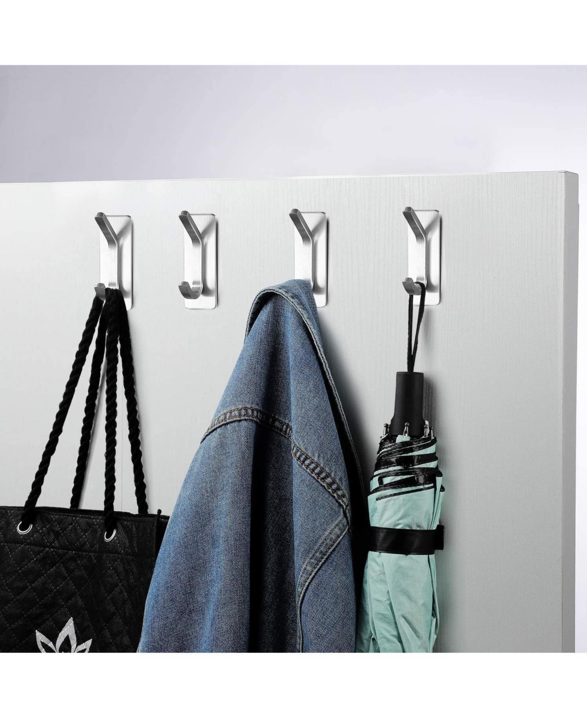 Towel Hook/Adhesive Hooks - Wall Hooks for Coat/Robe/Towels Stick on Bathroom/Kitchen 4-Pack, Stainless Steel