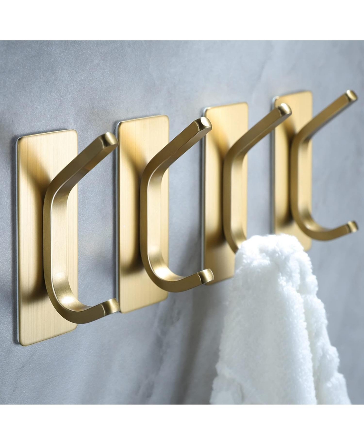 Towel Hooks/Adhesive Hooks - Brushed Gold Wall Hooks for Hanging Coat, Hat, Towel Robe Hook, Bathroom and Bedroom 4-Packs, Stainless Steel