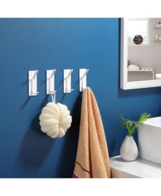 Towel Hooks/Adhesive Hooks - Heavy Duty Wall Hooks Stainless Steel Robe/Coat Towel Hooks for Bathroom and Bedroom, White 4-Packs