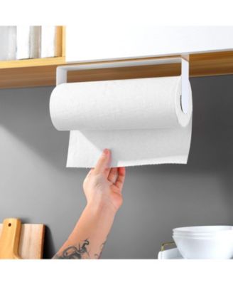  11.2"×1.8"×4.3" with 1.2"  Adhesive Paper Towel Holder Under Cabinet - Stainless Steel Paper Towel Rack Stick on Wall Mount for Kitchen, White