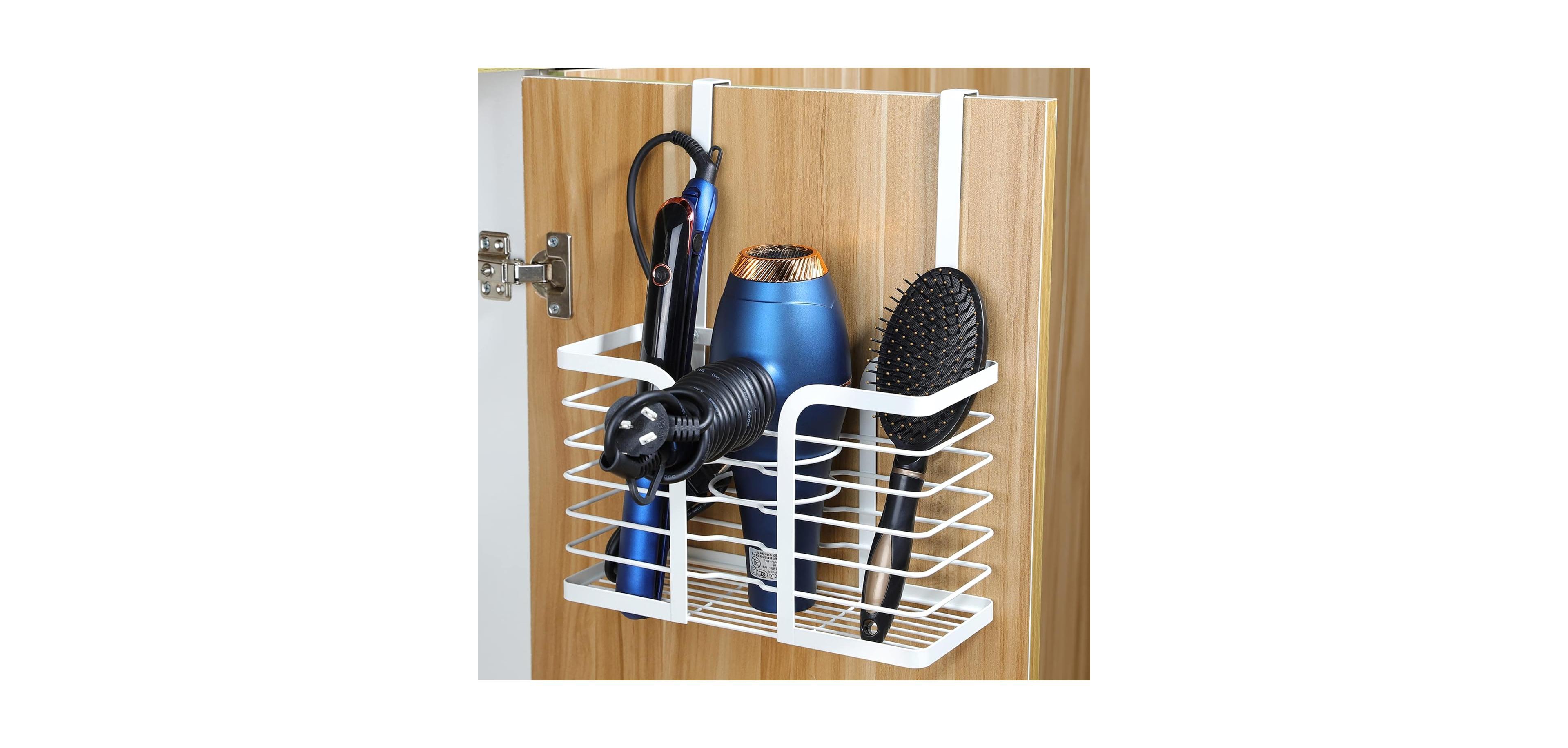 Hair Dryer Holder Adjustable Height - Hair Tool Organizer White Bathroom Organizer Hot Styling Tools Storage for Hair Dryer, Flat Iron, Curling Iron