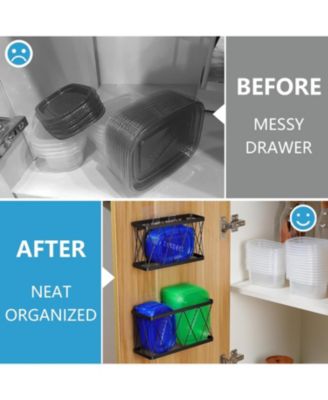 3 Pack Adhesive Cabinet Organizer - Wall Mounted Pantry Door Organizer Bin Holder for Tupperware Lid Kitchen Wall Under Sink Basket Slim Space Black