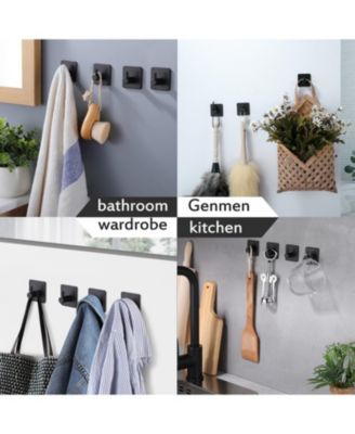 1.77×1.77 inches 8 Packs Adhesive Hooks for Hanging, Towel Hooks Adhesive Wall Hooks for Bathrooms Kitchen Black No Damage