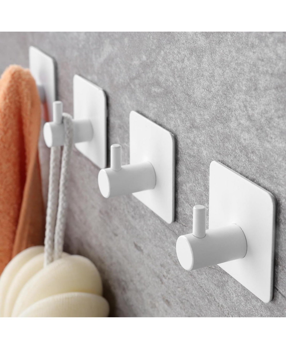 Adhesive Hooks - Towel Hook Heavy Duty Wall Hooks Stick on for Hanging Robe/Coat in Bathroom, Bedroom, Sus-304 Stainless Steel White 4 Packs