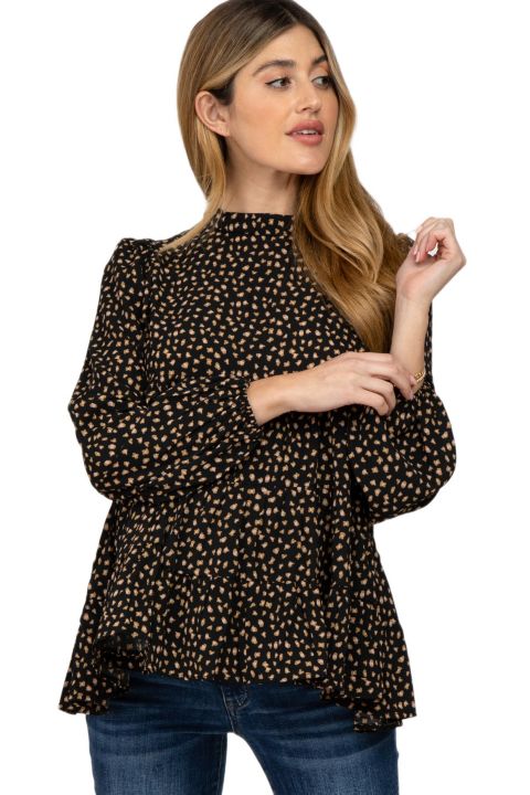 Женский топ Pinkblush Mock Neck Tiered, цвет: Чёрный