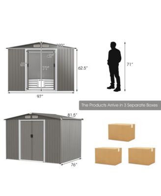 8'x6' Outdoor Storage Shed Galvanized Steel Tool House Organizer for Garden Yard