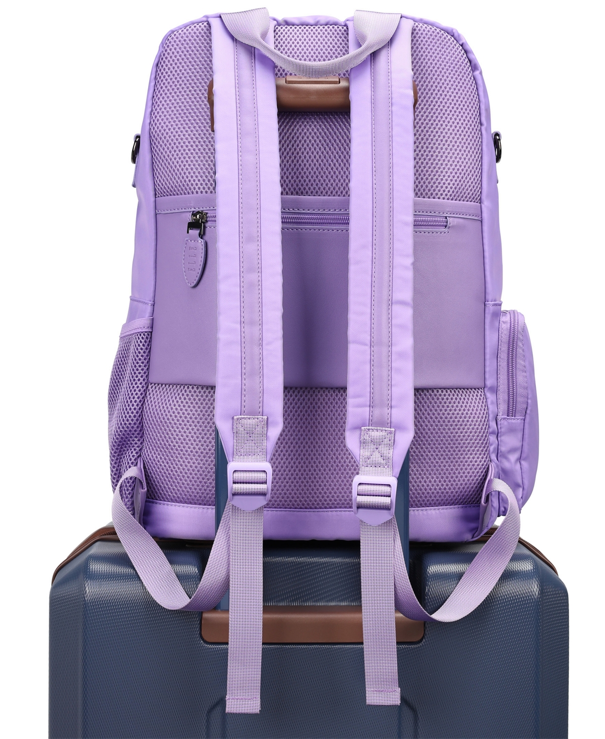 Elle Voyage 17.5" Twill And Faux Leather Backpack In Purple