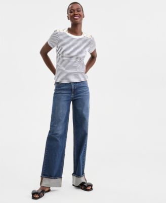 Women's Knit Short-Sleeve Button-Shoulder Top, Macy's Exclusive