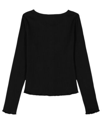 Girls' 7-16 Variegated Rib Button Front Top