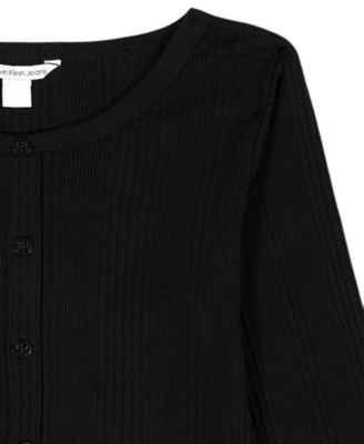 Girls' 7-16 Variegated Rib Button Front Top