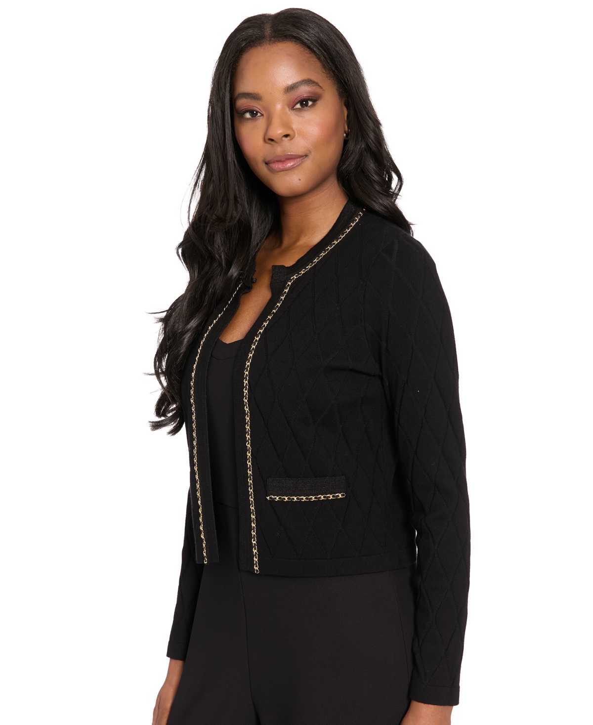 London Times Women's Open Front Cardigan Sweater In Black