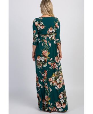 Maternity Green Rose Print Sash Tie Maxi Dress