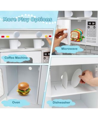 Wooden Kitchen Playset with Lights and Sounds for Ages 3+-Gray