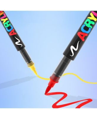 24 Vivid Colors Acrylic Paint Markers with Brush Tip & Liquid Ink Control for Rock, Canvas, Glass, Plastic, Fabric, Eggs