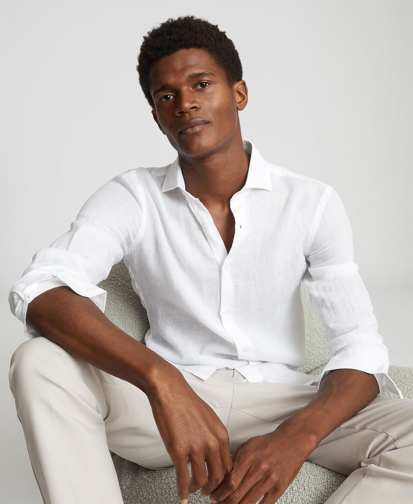 Мужская рубашка REISS Ruban Linen Button-Through, цвет: Белый — фото 3