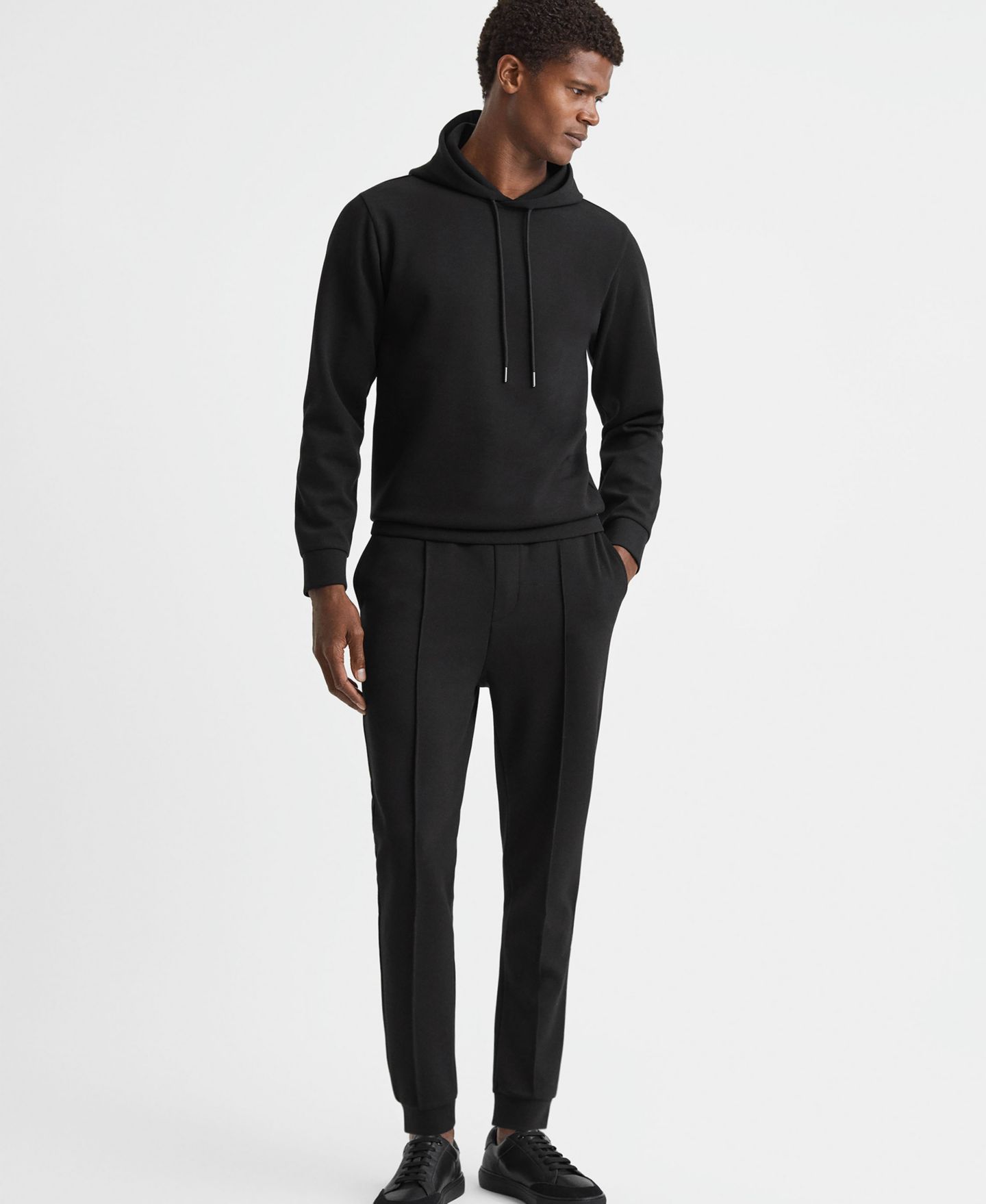 Мужское худи REISS Fabien Interlock Jersey Drawstring, цвет: Чёрный — фото 3