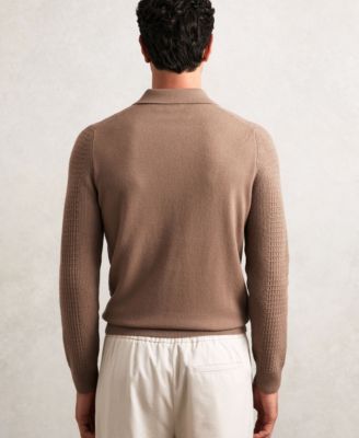 Men's Wool Waffle-Knit Half-Zip Polo Sweater