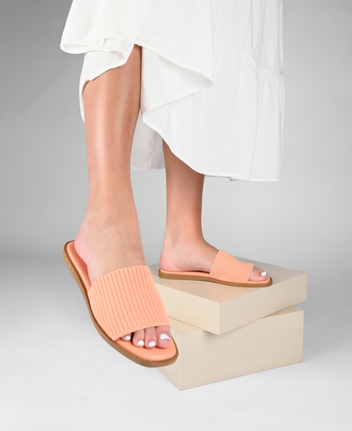 Journee Collection Womens Prisilla Comfort System Linen Slip On Flat Sandals