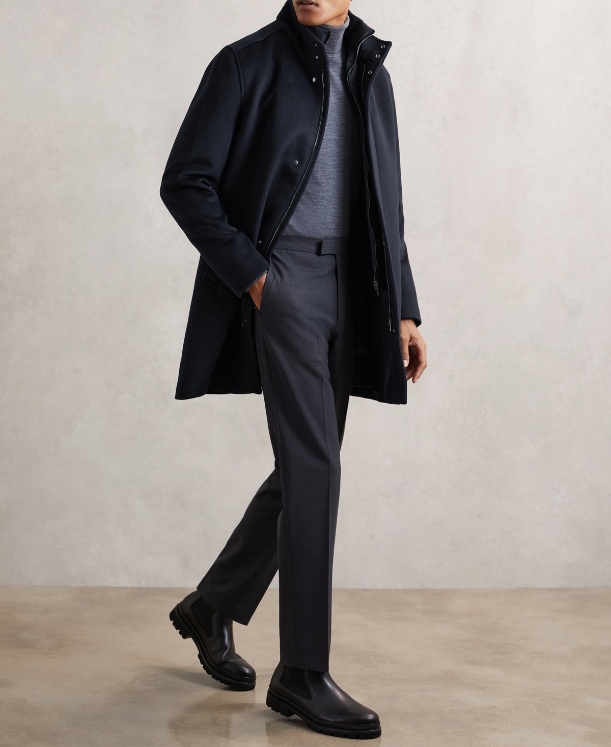 Reiss Men's Wool-Blend Gilet-Insert Coat