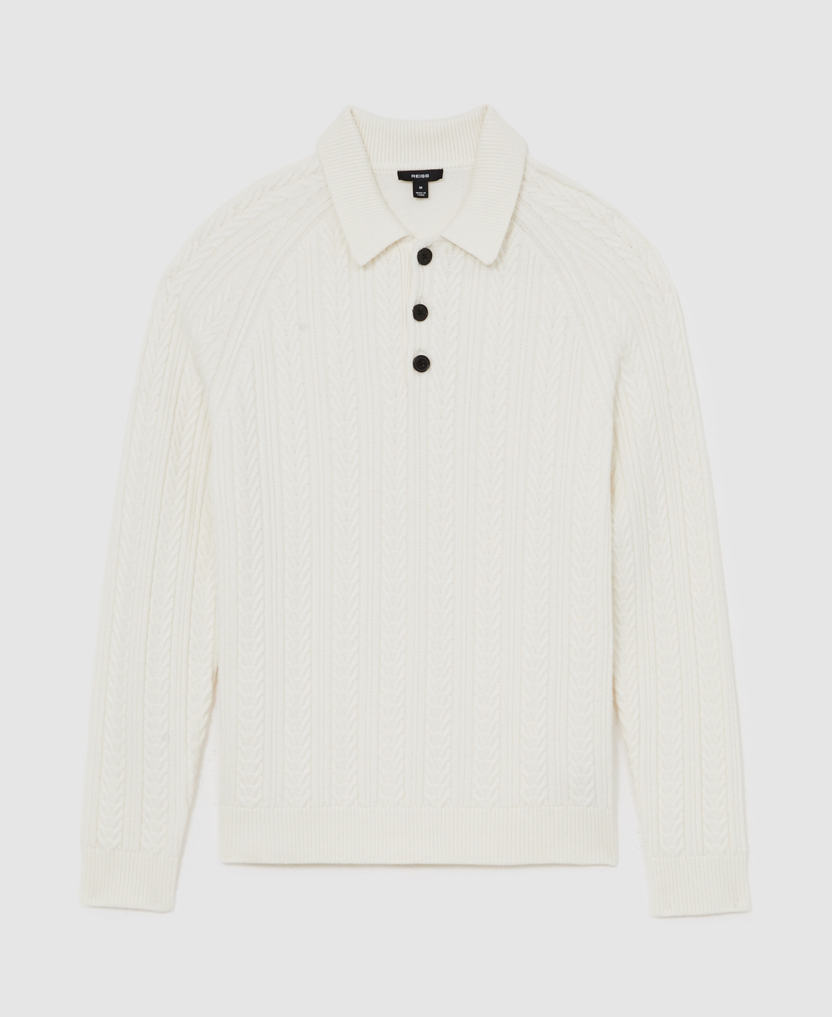Reiss Half Button Cable Jumper Sweater In White