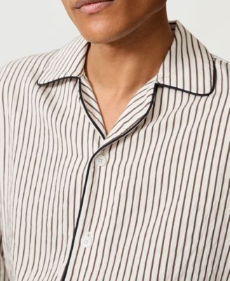 Men's Stripe Cuban-Collar Piped Shirt