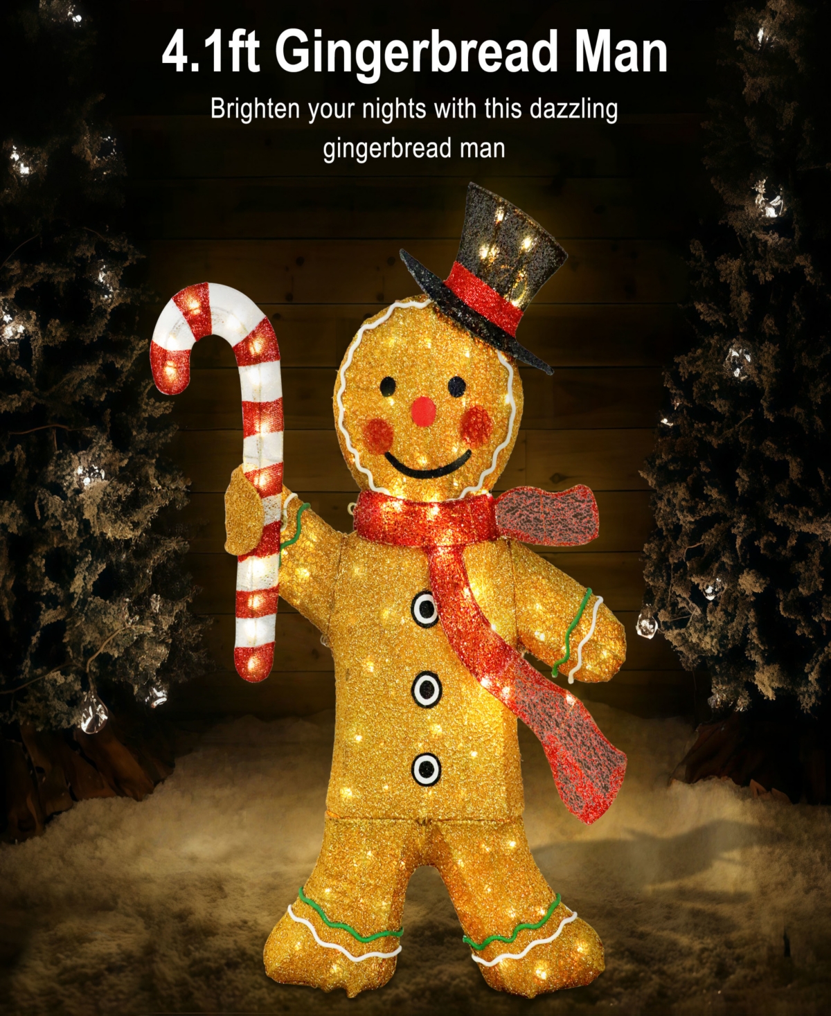 Puleo International 4' Pre-Lit Outdoor Gingerbread Man Christmas Holiday Decor