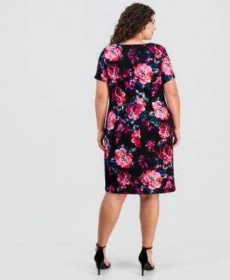 Plus Size Printed Cutout-Neck Scuba Sheath Dress