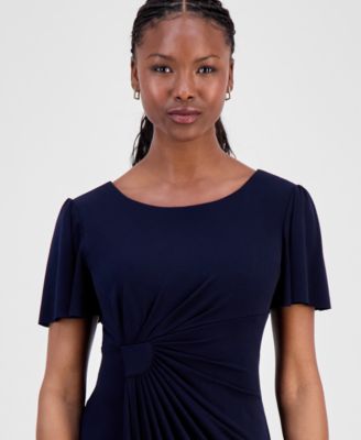 Petite Side-Gathered Flutter-Sleeve Dress