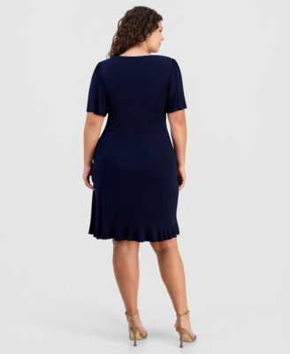 Plus Size Round-Neck Drape-Front Flutter-Sleeve Dress