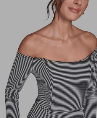 Women's Stripe Ottoman Off Shoulder Sheath Dress