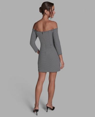 Women's Stripe Ottoman Off Shoulder Sheath Dress