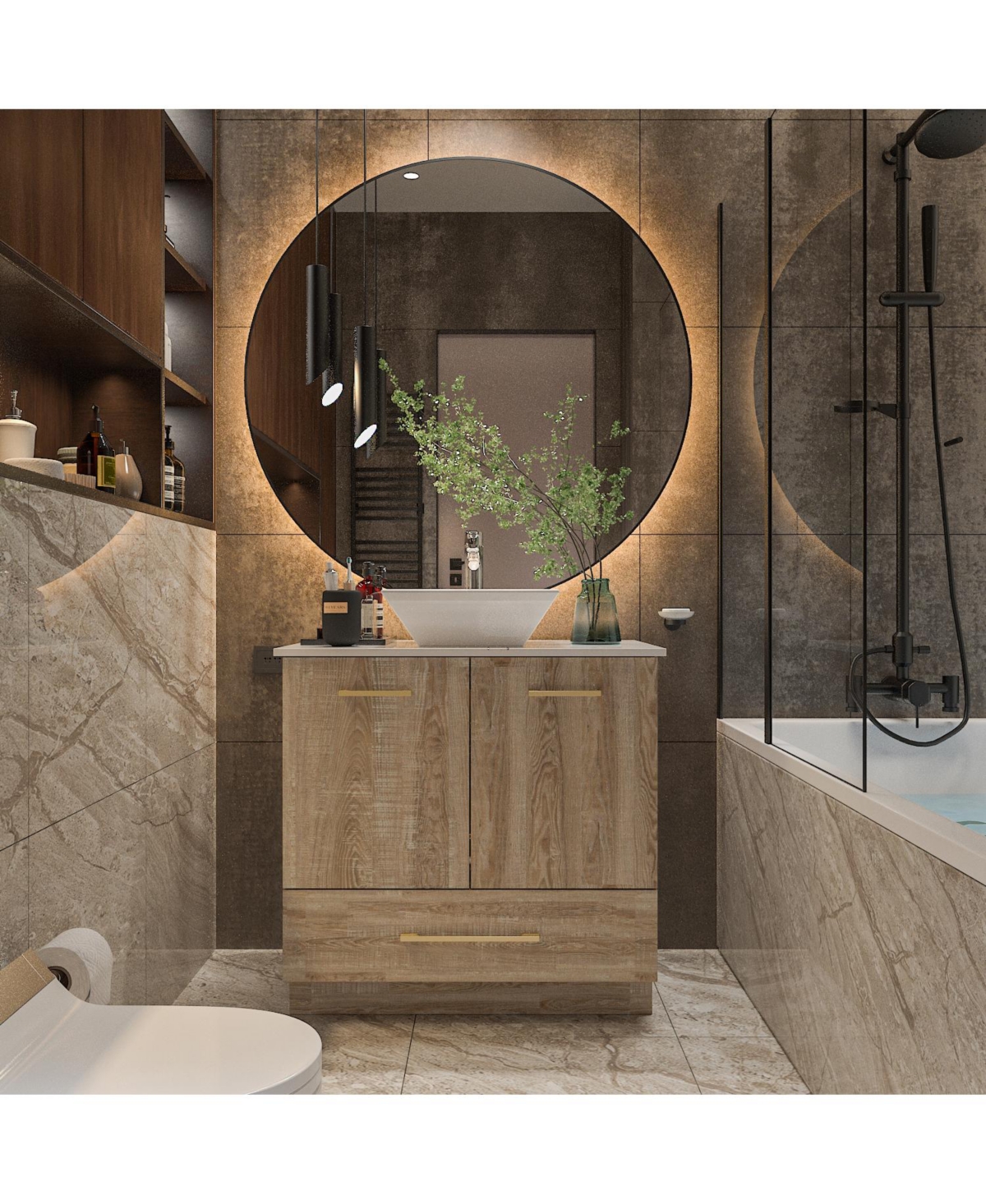 Homsee Bathroom Vanity with Marble Top and Drawer