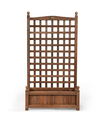 Solid Wood Weather-Resistant Outdoor Planter Box with Trellis