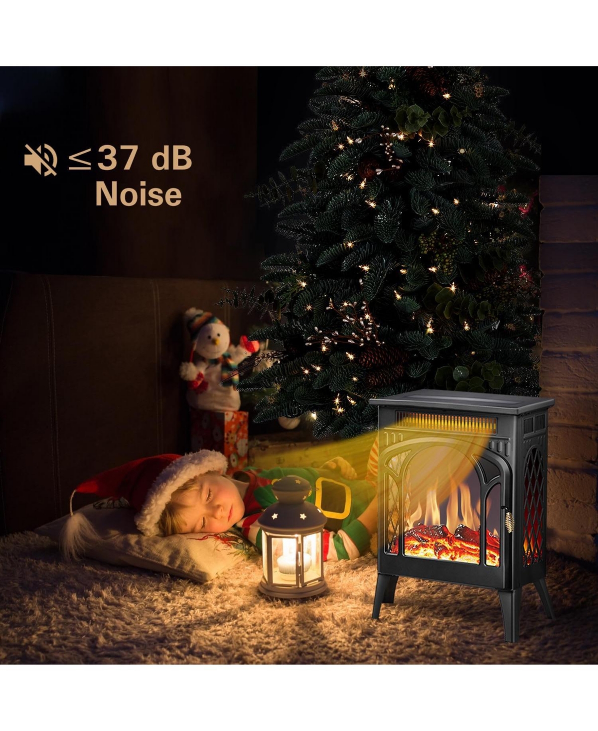 Cowsar 16" Freestanding Electric Fireplace Heater , Realistic Flame, Overheat Protection, Cathedral Design for Indoor Use, Black