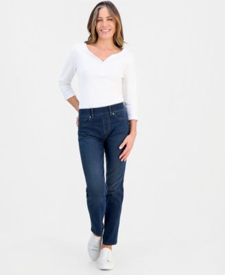 Style & Co - Petite High-Rise Pull-On Straight-Leg Jeans