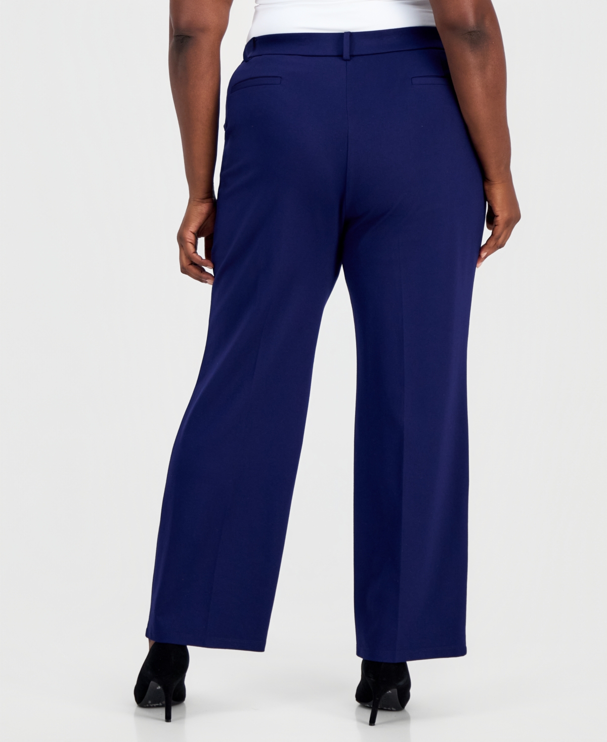 Kasper Plus Size High Rise Straight Leg Pants In Blue