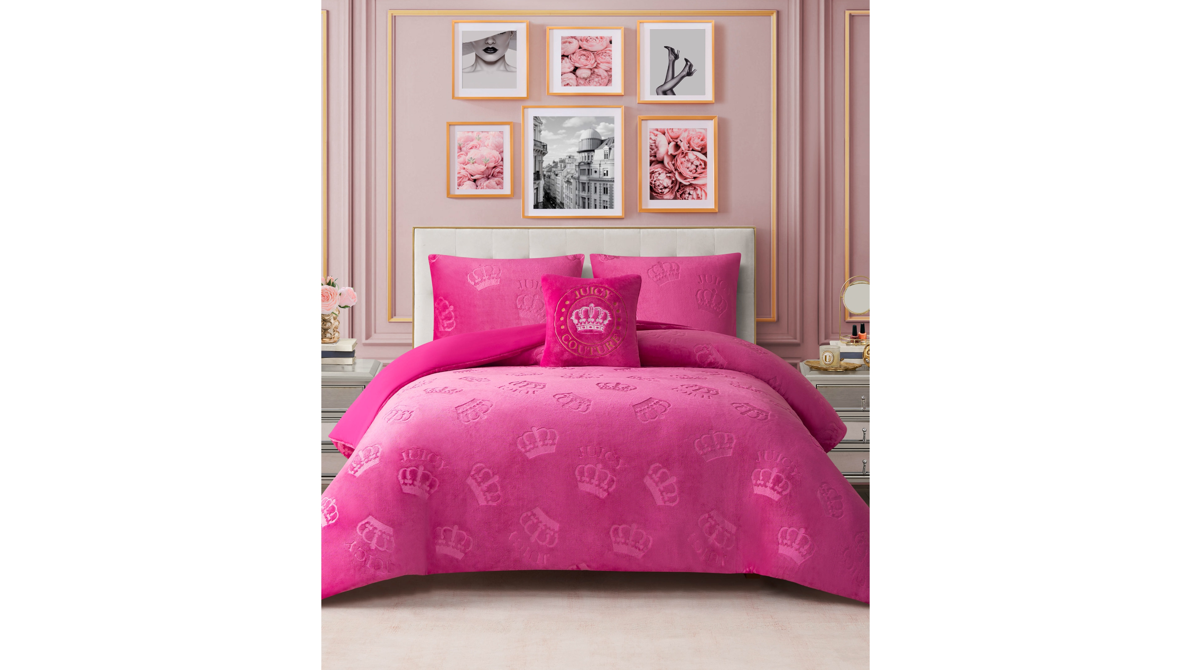 Juicy Couture Plush Reversible Embossed Crown 4-Pc. Comforter Set, King