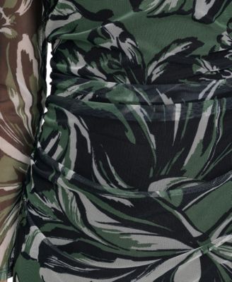 Women's Printed Mesh Long-Sleeve Dress