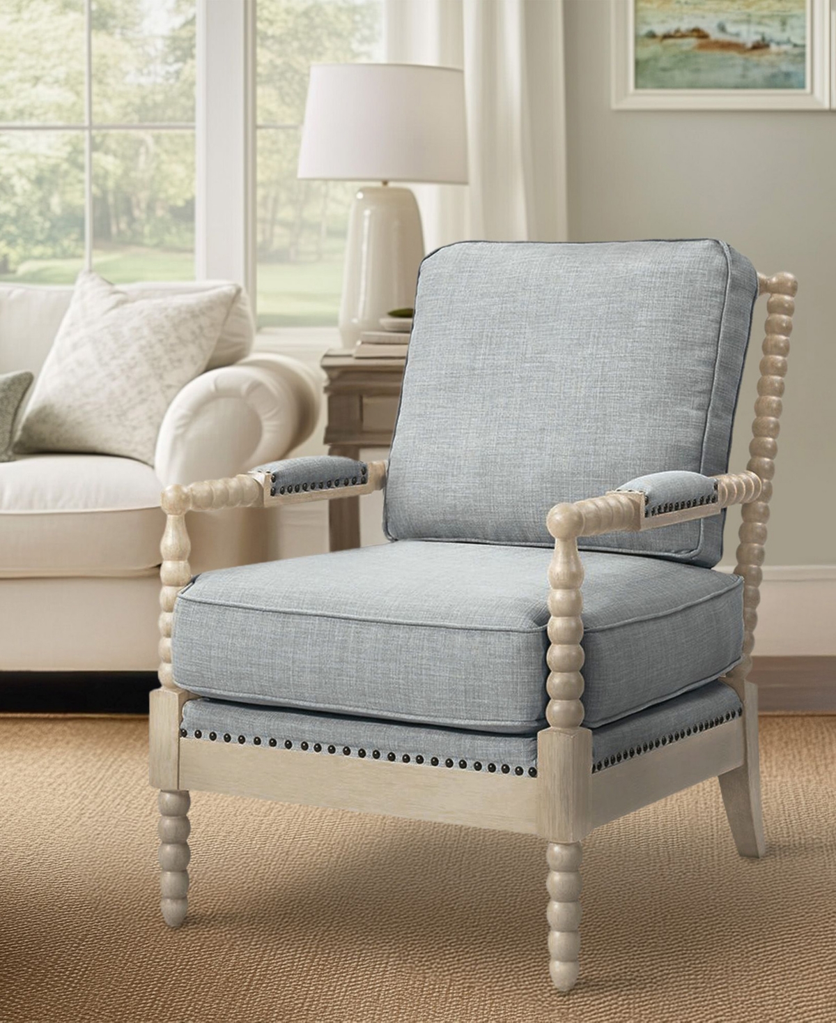 Madison Park 25.5" Solid Wood Frame Turned-wood Legs Accent Armchair In Blue