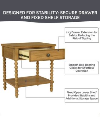 24" Solid Wood Frame Camel Oak Finish Nightstand