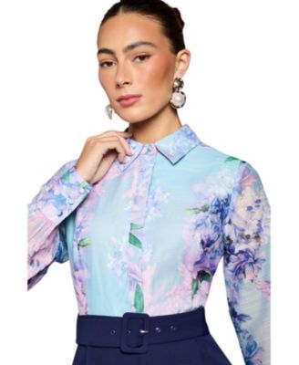 Women's Collared Wide Leg Belted Jumpsuit