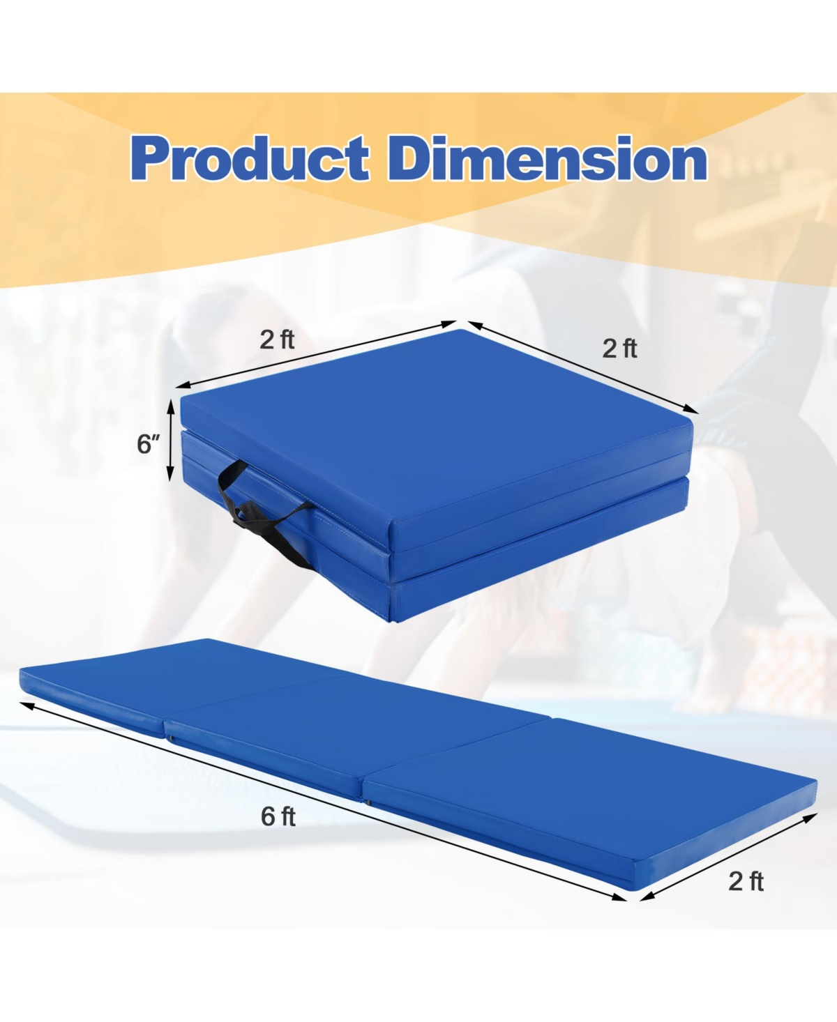 6 x 2 Ft Tri-Fold Gym Mat with Handles and Removable Zippered Cover