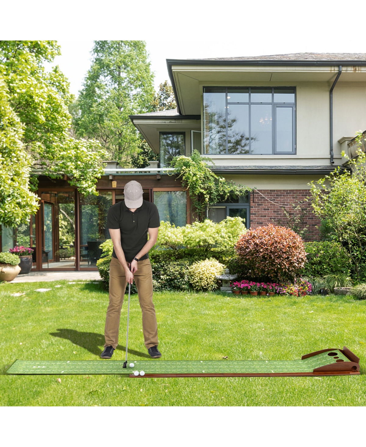 Skonyon Golf Putting Mat Practice Training Aid with Auto Ball Return and 3 Hole Sizes