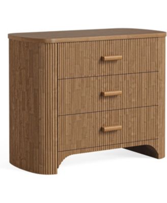 Large Wide Nightstand with 3 Drawers, Mid Century Modern Oversized Bedside Table