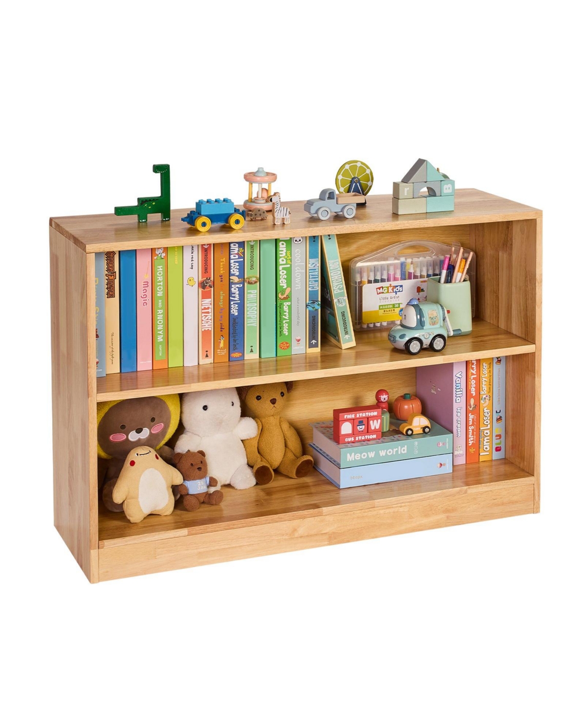 Slickblue 2-Tier Wooden Toy Storage Organizer with Dual Cubbies for Home Use