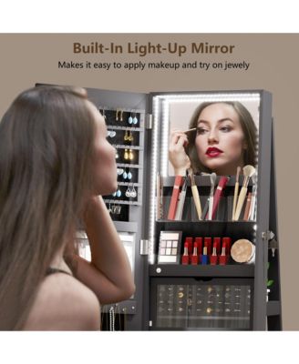 Full-Length Lockable Jewelry Armoire with Mirror Storage
