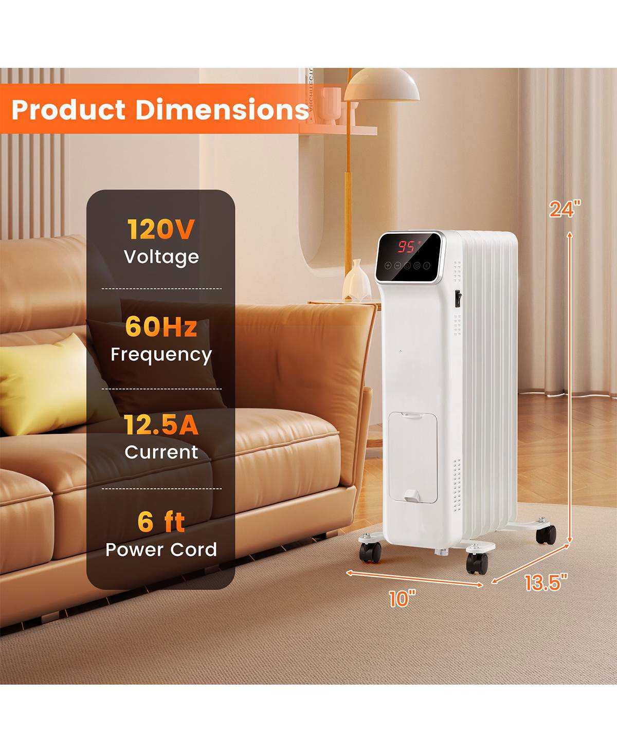 Sugift 1500W Oil Filled Radiator Heater with Remote Control 3 Modes 24H Timer