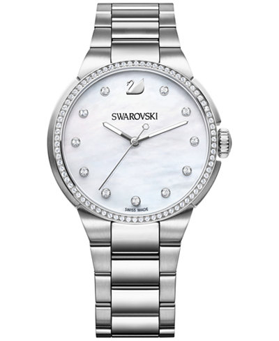 Swarovski Women's Swiss City Crystal Accent Stainless Steel Bracelet Watch 38mm