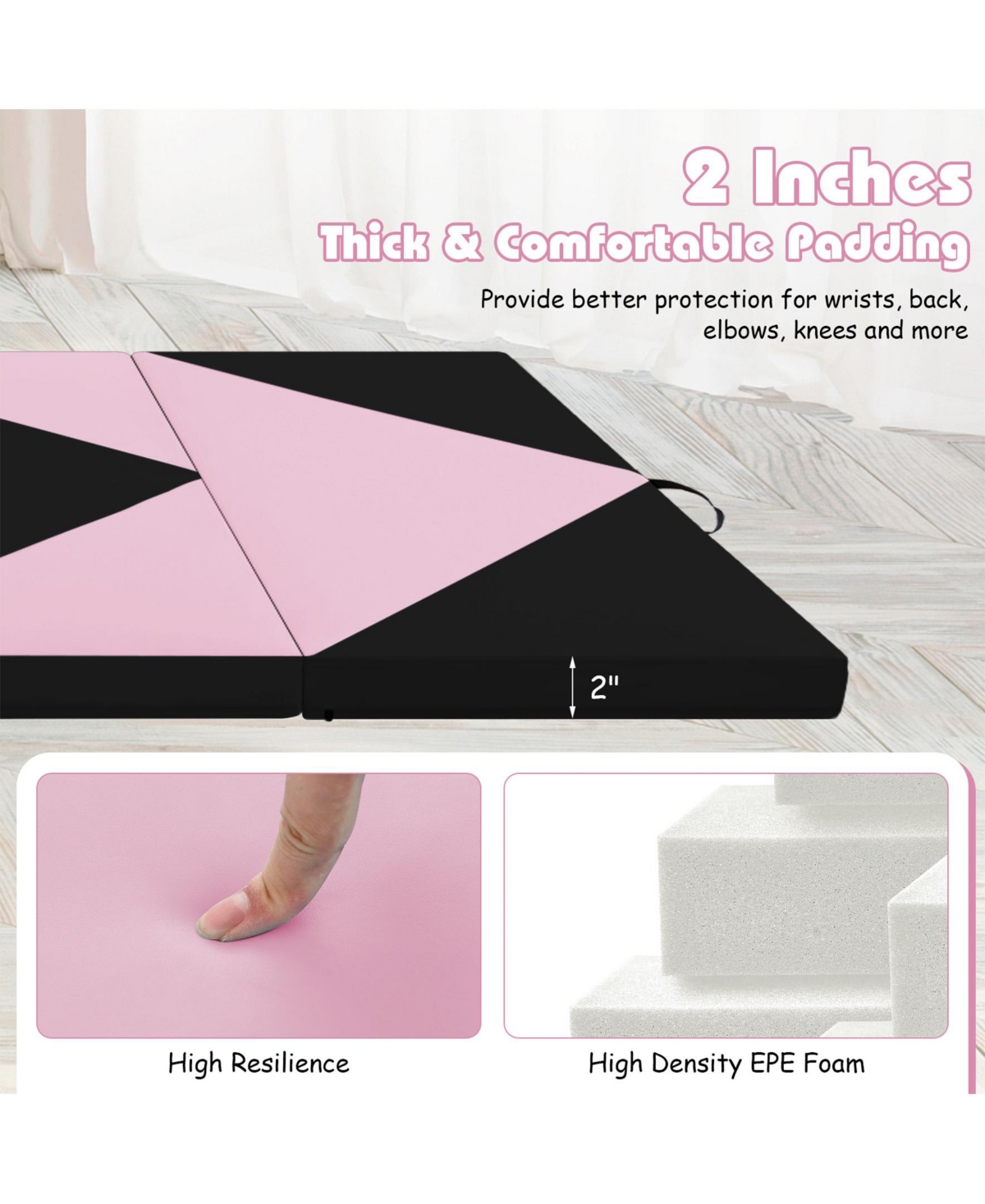 Sugift 8 Feet Pu Leather Folding Gymnastics Mat with Hook and Loop Fasteners